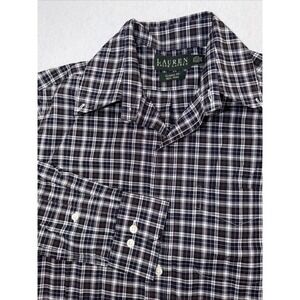Lauren Ralph Lauren Mens Plaid Button Down Shirt Navy White Red Classic Fit 14.5